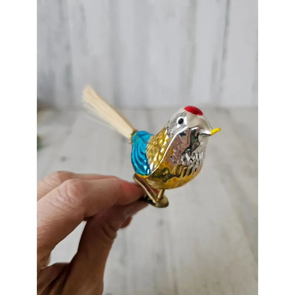 Vintage clip glass‎ bird rainbow ornament Xmas tree